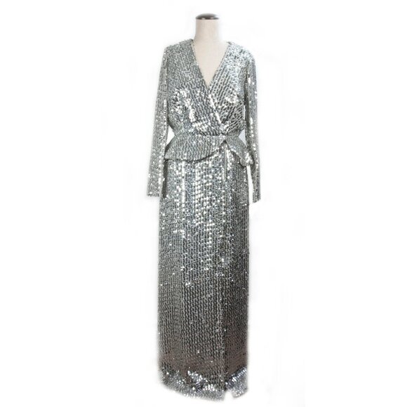 Vintage Silver Sequin Hollywood GownStunning Film CostumeMetallic Glamour